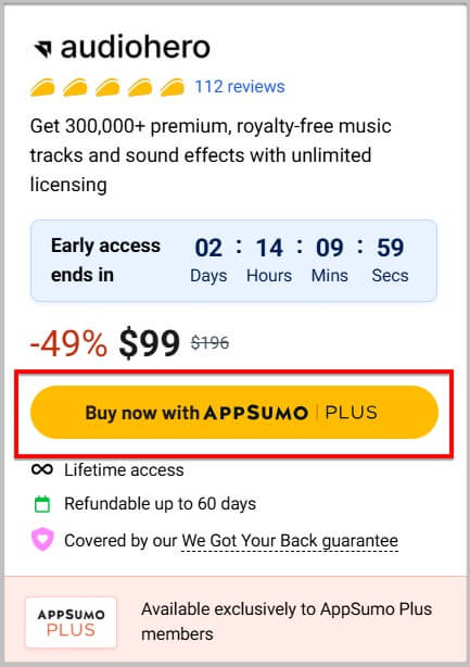 select the AudioHero lifetime plan